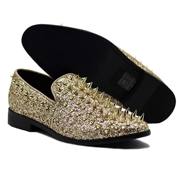 Men's Vintage Spike Dress Loafers Slip On Fashion Shoes Classic Tuxedo Dress Sho - Picture 2 of 6